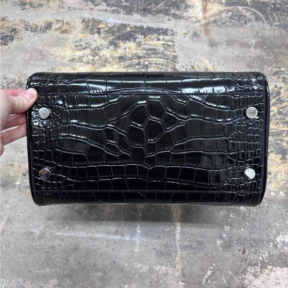 NWT Michael Kors Grayson Black Medium Crocodile-Embossed Leather Duffel Satchel - Picture 9 of 13